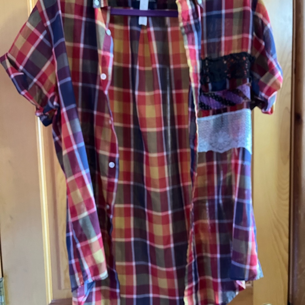 The Morgan factory Red and Yellow Plaid Women's Button Down Shirt